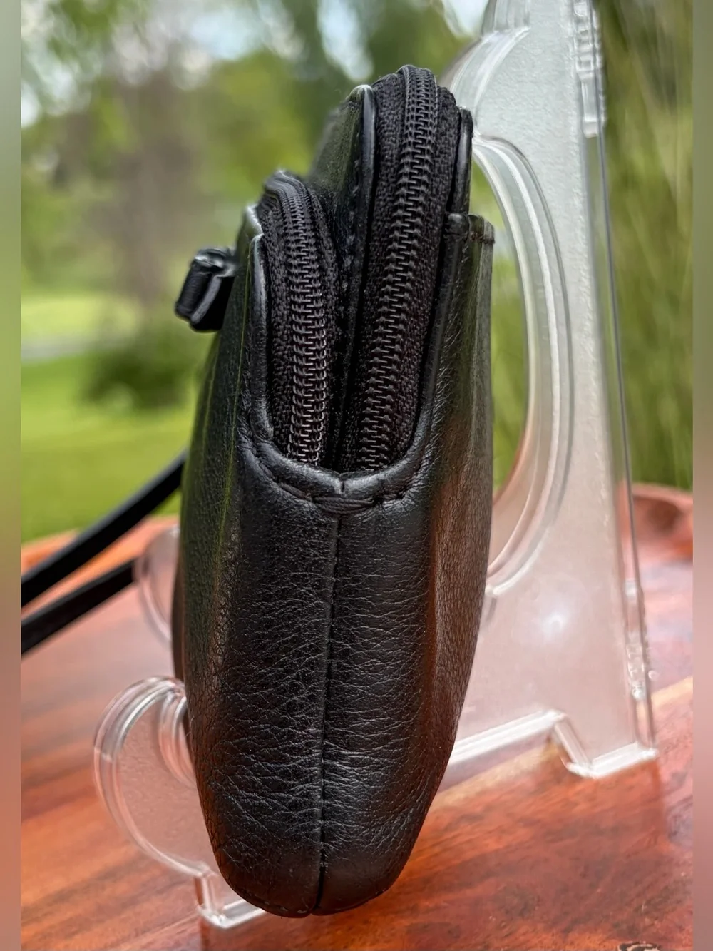 Coach Black Leather Double-Pocket Wristlet Clutch EUC